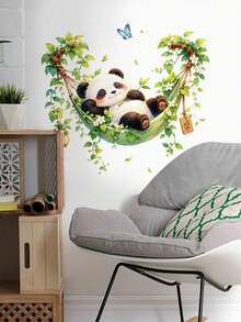 1pc Cute Sleeping Panda With Butterfly And Greenery Hammock Wall Decal Sticker, Removable Room Decor For Bedroom, Living Room, Kids Room - 1PC - View 3