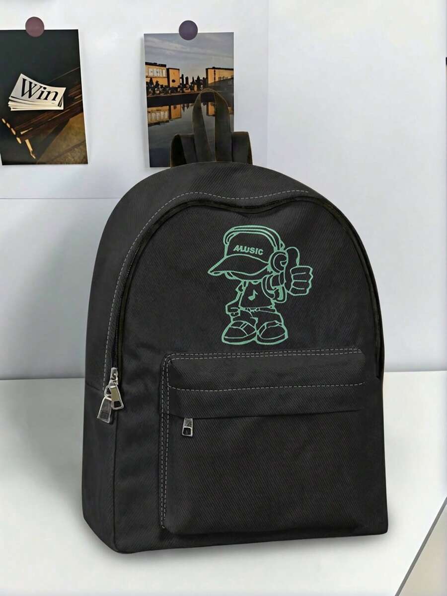 1pc Solid Color Boys Fashion Backpack, Multi-Functional Large Capacity Casual Commute Backpack, Suitable For Boys, Girls And Students - Black - View 1