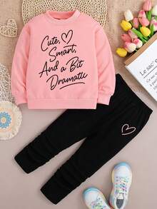 Tween Girl Slogan Print Crew Neck Sweatshirt And Leggings Casual Set - Pink - View 1