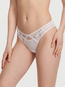 Aesletic Women's Romantic Sexy Embroidered Style Mesh Hollow Design Triangle Panties - White - View 1
