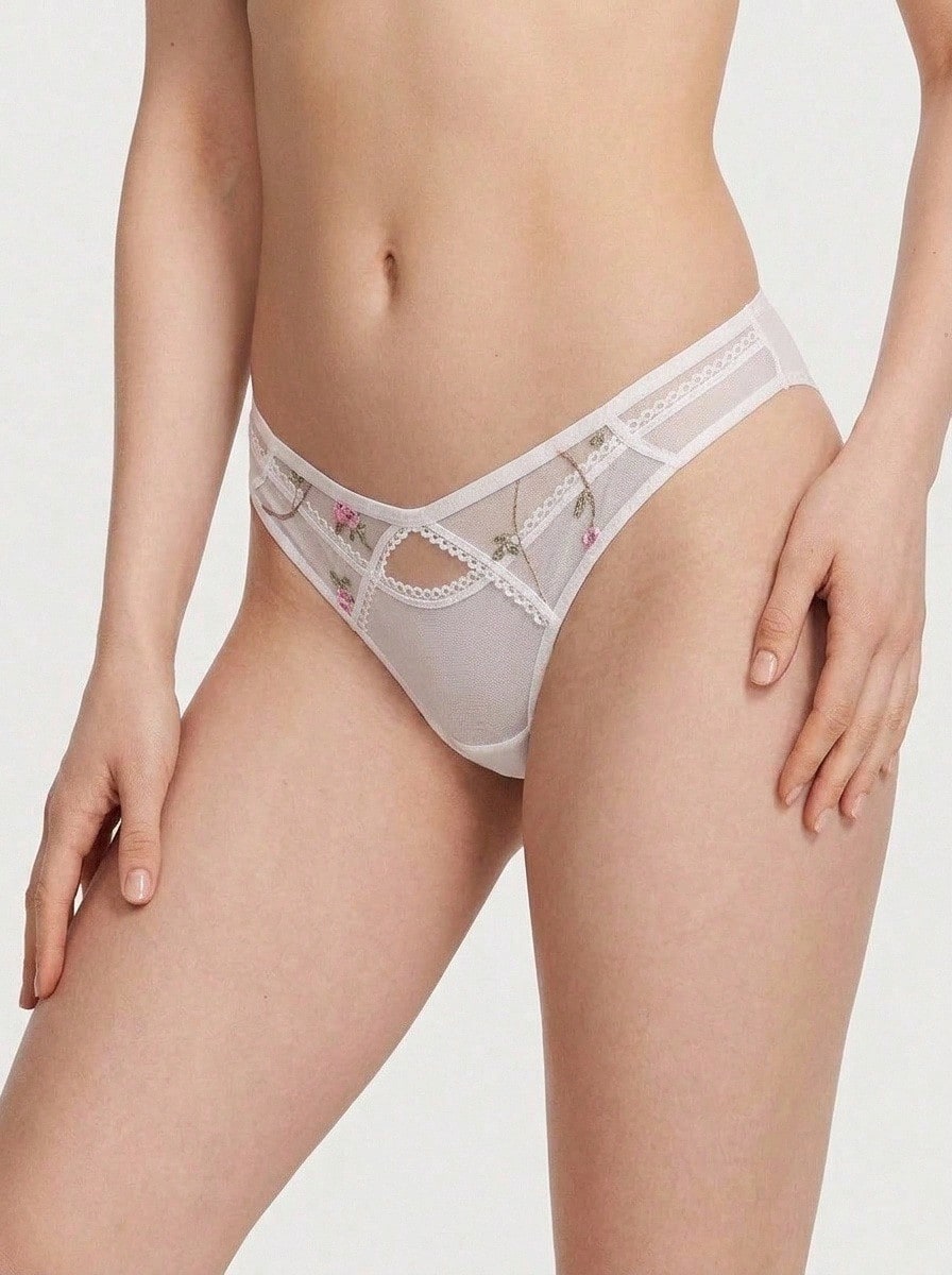 Aesletic Women's Romantic Sexy Embroidered Style Mesh Hollow Design Triangle Panties - White - View 1