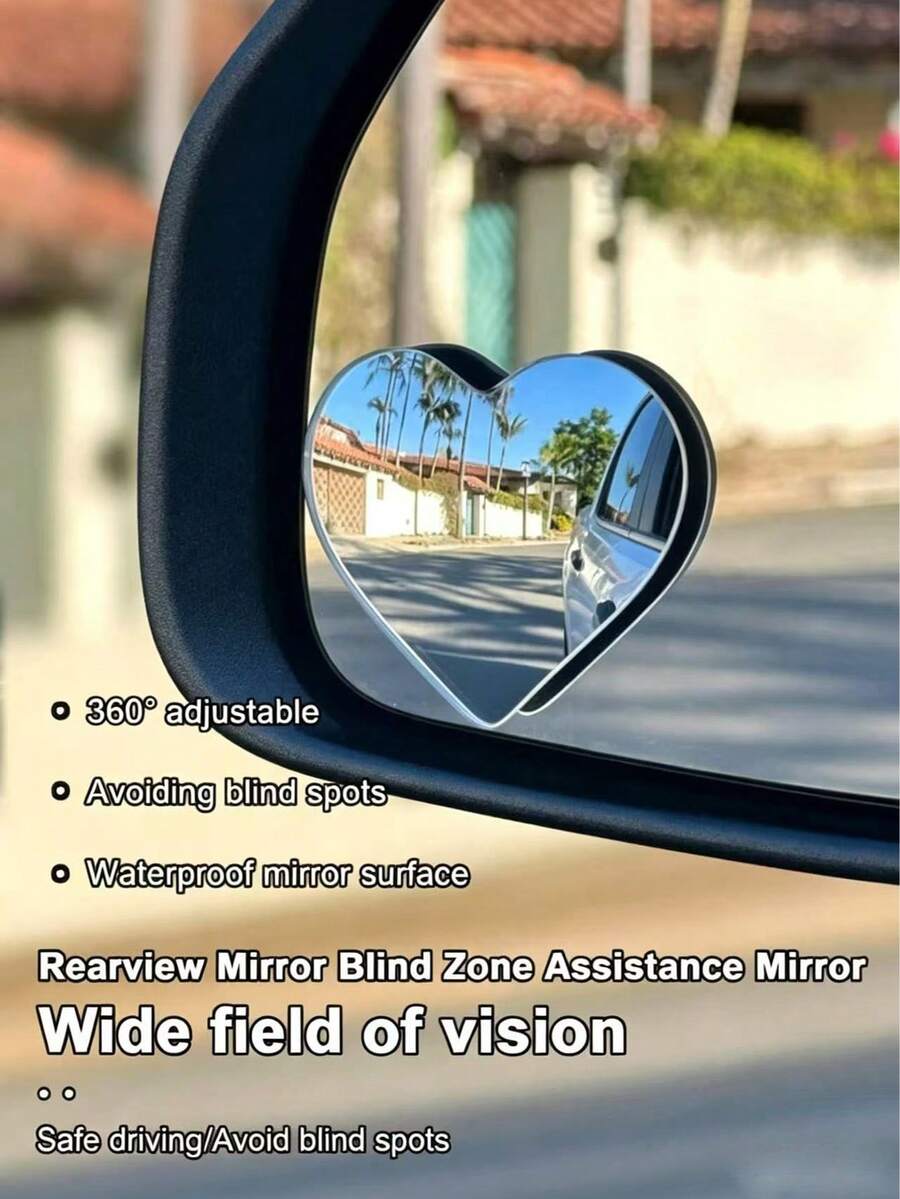 Rearview Mirror Blind Spot Mirror, Adjustable Angle, Heart, Fan, Round And Other Shapes, High Definition Glass Convex Lens Wide Angle 360° Adjustable Auxiliary Rearview Mirror, Suitable For All Car Models