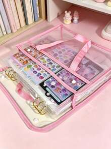 1 Set A4 Large Capacity Sticker Storage Binder, Portable Transparent PVC Sticker Storage Bag, Includes Replaceable Pocket Pages And Binder Rings, Suitable For Scrapbooking, Sticker Albums, DIY Crafts And School Supplies - Sets - View 2