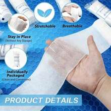1 Set - 1/10 Roll White Elastic Bandage Combo Pack - Breathable, Soft, And Stretchable - Stretchable Mesh Gauze - High Quality For Wrist, Finger, Ankle, And Leg Support - Individually Packaged Gauze Strips - LUNARION - View 6