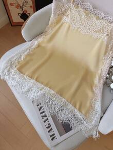 GMFP Yellow Summer/Autumn Eyelash Lace Trim Satin Short Camisole Top, Y2K Back To School Graduation Season Women's Outfit Piece, Halloween Christmas Inner Layer - Yellow - View 9