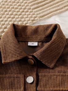2pcs/Set Girls Toddler Casual Solid Color 3D Bow Soft Comfortable Woven Fabric Long Sleeve Jacket & Skirt Set, Suitable For Outdoor Wear, Autumn/Winter - Rust Brown - View 4