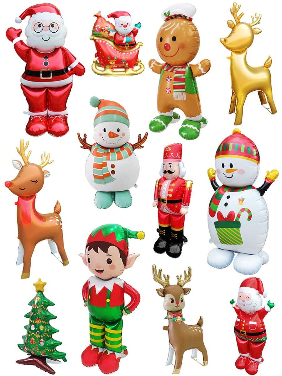 60Inch 3D Stand Christmas Party Balloon Santa Claus Snowman Elf ...
