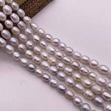 6mm 7mm 8mm 白色灰調水滴米粒形淡水珍珠 DIY 配件 1 串 長度 38cm/14.96inch，孔徑 0.8mm - 白色 - 查看 1