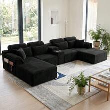 Sofá modular de lujo con forma de U, de 147 pulgadas, convertible en cama, con tapizado de pana, para sala de estar, cine en casa, villa, apartamento y estudio. No requiere montaje. - Blanco - Ver 7