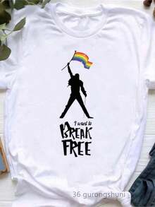 Freddie Mercurys T Shirt Queen Band T Shirt Summer Harajuku TFashion Casual Print Crew Neck Short SLeesve Plus Size T Shirt Women - White - View 2