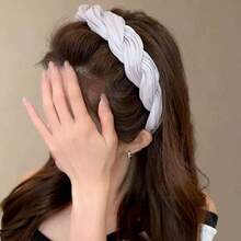 1件女款法式亮面網格波浪高冠髮箍，新款日常夏季洗臉髮飾，適合任何場合 - 多色2 - 查看 3