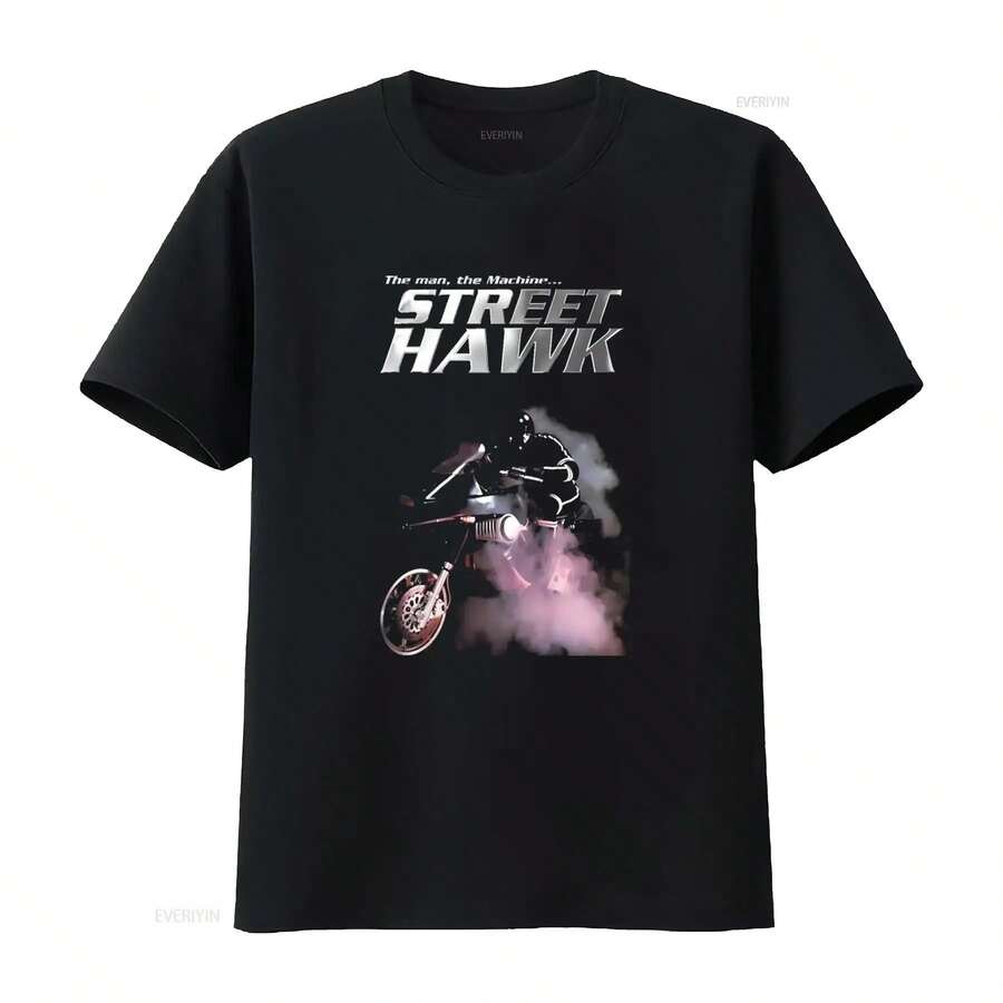Street Hawk Motorcycle Movie Inspired Men's Black T Shirt Available In Sizes S 5XL Vintage Washed Top For Everyday Wear - 黑色 - 查看 1