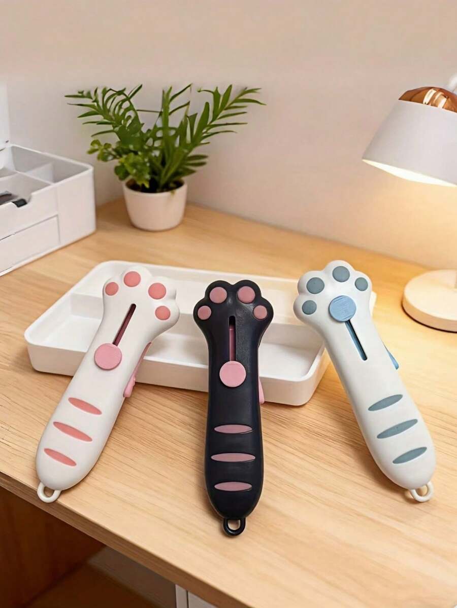 1pc Cute Cat Paw Shaped Multi-Function Utility Knife, Manual Retractable Blade For Safer Use, Lightweight And Portable Craft Knife Set, Suitable For Paper Cutting, Parcel Opening, DIY Crafts - A - View 1