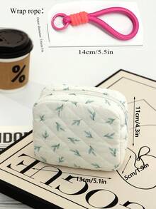 Cute Quilted Mini Storage Bag, Portable Comfortable Bow & Floral Print Makeup Bag, Suitable For Cosmetics, Sanitary Pads, Jewelry And Daily Essentials, Ideal For Daily Use, Work, School, Travel And Wallet Storage - Multicolor - View 9