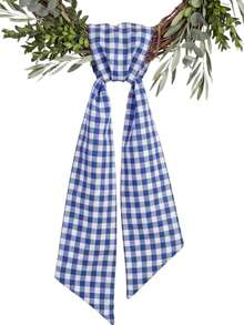 Blue & White Plaid Wreath Decorative Ribbon, 5.1 X 54.3 Inch Plaid Bow Ribbon, Suitable For Front Door, American Independence Day Patriotic Holiday Decoration - Blue and White - View 2