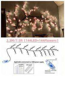 1pc LED Cherry Blossom Branch Wall Light, USB Powered, 8 Flashing Modes, Suitable For Indoor And Outdoor Use In Spring And Summer, Wedding Decoration, Party Atmosphere Light, Valentine's Day, Christmas, Birthday, Graduation Gift - Pink - View 14