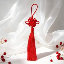 5/10/20pcs Red Chinese Knot Peace Knot Car Pendant Decoration Keychain Accessories, Smooth Satin Tassel, Handmade Chinese Knot Rope, Suitable For Lunar New Year And Spring Festival Decoration - Red - View 6