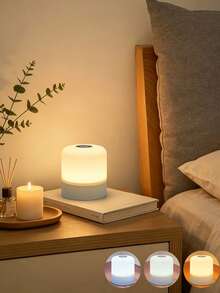 1pc Touch Sensor Bedside Lamp, RGB Multi-Color With Remote Contro - USB Rechargeable Lithium Battery, 3-Color Adjustable Bedside Lamp (With Plastic Lampshade), Soft Flicker-Free Home Lighting, Rechargeable RGB Color Changing With Remote,Bedroom - White - View 3