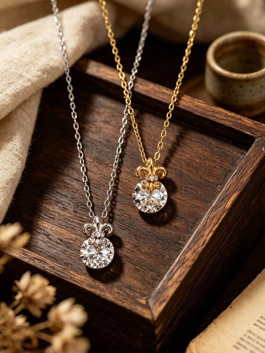 1pc Minimalist Single Diamond Necklace, Versatile Delicate Clavicle Chain Pendant, Fashionable Unique Jewelry - Iris Single Diamond Necklace - View 1