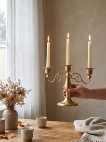 1pc Vintage European Style Iron Candle Holder/Candle Stand, Candlelight Dinner Photography Prop, Candlelight Dinner Wedding Table Decor, Room Decor/Home Decor/Dining Table Decor/Wedding Candle Decor, Suitable For Weddings, Holidays, Home Tabletop Decor, Parties, Weddings, Girlfriend Gifts/Winter Gifts, Thanksgiving/Christmas/Halloween - Gold - View 8