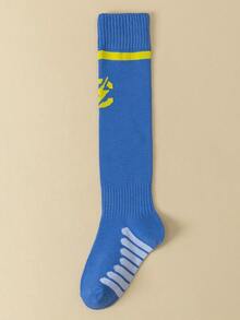 2 Pairs Kids Football Socks, Mid-Calf Sports Socks, Youth Football Training Socks, Thick Anti-Slip, Unisex, All Season, Blue - Blue - View 6