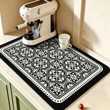 Kitchen Dish Drying Mat, Table Mat, Absorbent Countertop Mat, Dish Drying Mat, 3.6mm Thickness - Black Four-leaf Clover - View 2