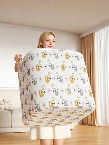 1pc Cartoon Sloth Pattern Clothes Storage Bin, Durable Breathable Fabric, Large Capacity Interior Space, Suitable For Seasonal Clothes, Blankets And Miscellaneous Items, Portable Handle, Stackable Storage, Suitable For Closet, Home Bedroom And Student Dorm Storage - White - View 9