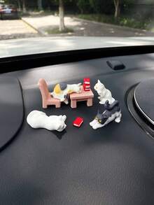 1組卡通可愛逼真小貓汽車儀表板裝飾品，創意趣味貓咪車窗儀表板裝飾，逼真迷你動物小雕像手工裝飾配件，汽車內飾小擺件 - A - 查看 1