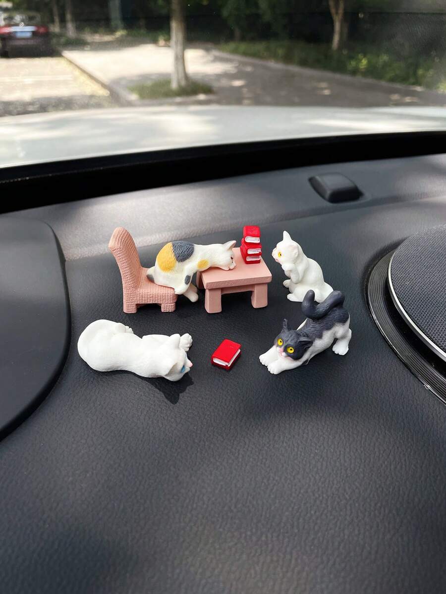 1組卡通可愛逼真小貓汽車儀表板裝飾品,創意趣味貓咪車窗儀表板裝飾,逼真迷你動物小雕像手工裝飾配件,汽車內飾小擺件 - A - 查看 1
