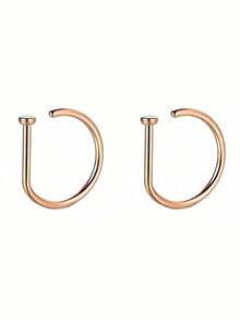 2pcs Minimalist 18K Gold Plated Stainless Steel D-Shaped Clip-On Fake Nose Ring, Hypoallergenic Non-Piercing Nose Hoop Jewelry, Suitable For Daily, Commute, Party, Music Festival, Nightclub Wear - D-shaped Non-piercing Nose Ring - View 8