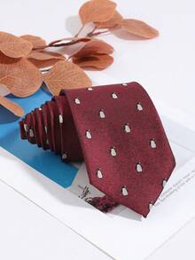 1PC Fashion Casual Men's Exquisite Penguin Pattern Tie, Comfortable Versatile Suitable For Daily Wear, Shopping, Party, Date - Red - View 8