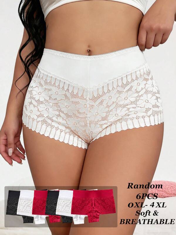 FOVTY 6 piezas de lencería sexy de encaje floral para mujer de talla grande, lencería fina de verano