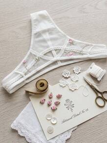 Aesletic Women's Romantic Sexy Embroidered Style Mesh Hollow Design Triangle Panties - White - View 5