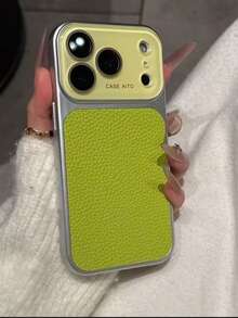 Luxury Lychee Texture Faux Leather Large Window Phone Case, Compatible With 17 Pro Max, 17 Pro, 17, 16 Pro Max, 16 Pro, 15 Pro Max, 15 Pro, 13 Pro Max, 14 Pro, 16, 15, 14, 13, Lens Protection, Shockproof Back Cover - Light Green - View 4