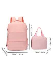 2pcsMulti-Color Contrast Trim Nylon 180° Full Open Large Capacity Multi-Pocket Zipper Closure Carry-On Travel Backpack Set With Storage Bag - Multicolor - View 6