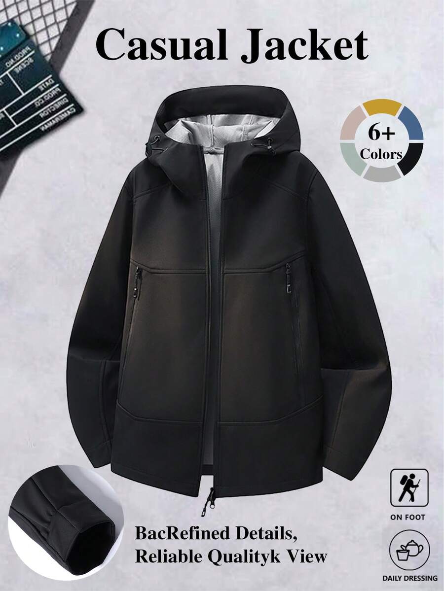 Women's Hooded Softshell Outdoor Casual Utility Jacket - Black - View 1