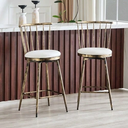 Modern Metal Windsor-Style Bar Stool With Padded Seat For Kitchen Islands, Bars, Restaurants - White - View 1