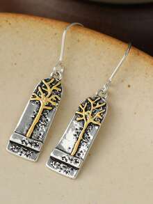 Gmzalx Vintage Tree Of Life Embossed Texture Design Pendant Earrings, Women's Daily Commute, Casual Date, Vacation Atmosphere Jewelry - Multicolor - View 5