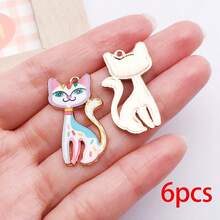 6/10pcs Printed Enamel Tall Cat Charms Colorful Kitten Alloy Pendants Jewelry Making Findings For DIY Bracelet Necklace Earring Craft Supplies - Cat - View 11