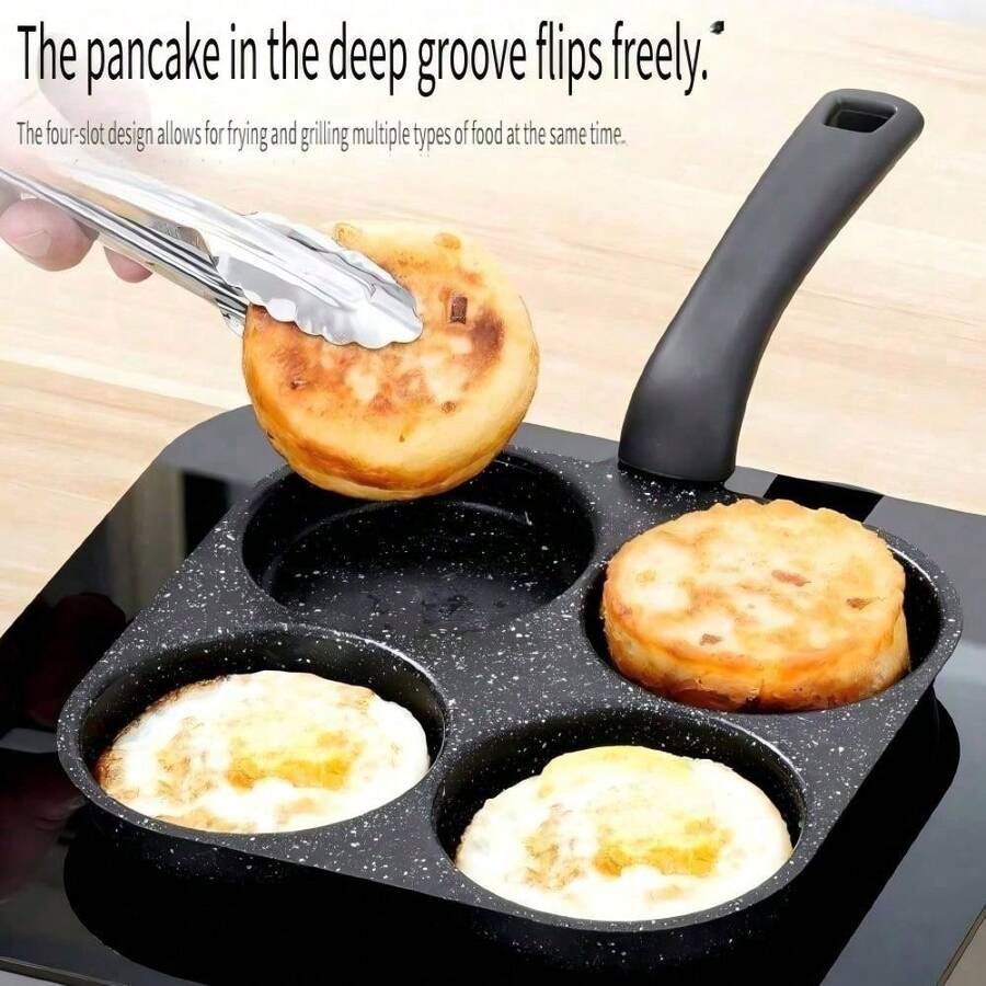 SOKANY Wajan Telur Anti Lengket 4-in-1, Besi Cor, Panas Merata, Aman untuk Mesin Cuci Piring, Untuk Pancake/Telur/Masakan Lainnya. - Hitam - View 1