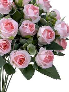 1 Stück künstlicher Rosenstrauß, künstliche Blumenpflanze Dekoration für Frühling/Herbst Hochzeit, Valentinstag/Muttertag/Vatertag/Feiertag Geburtstag/Party Zubehör/Hochzeit/Innenbereich/Zuhause/Küche/Schlafzimmer/Wohnzimmer/Esstisch Dekoration/Brautstrauß/Außenbereich Garten Dekoration - Pink - Übersicht 2