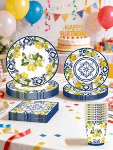 Set Perlengkapan Pesta Tema Lemon 10/50pcs - Dekorasi Pesta Tema Lemon, Termasuk Piring Bermotif Lemon Kuning, Piring Kertas 7 Inch/9 Inch, Serbet, Gelas Kertas 9oz, Peralatan Makan Pesta Sekali Pakai Dekorasi Buah Lemon Musim Panas (10 Porsi) - MultiWarna - View 7
