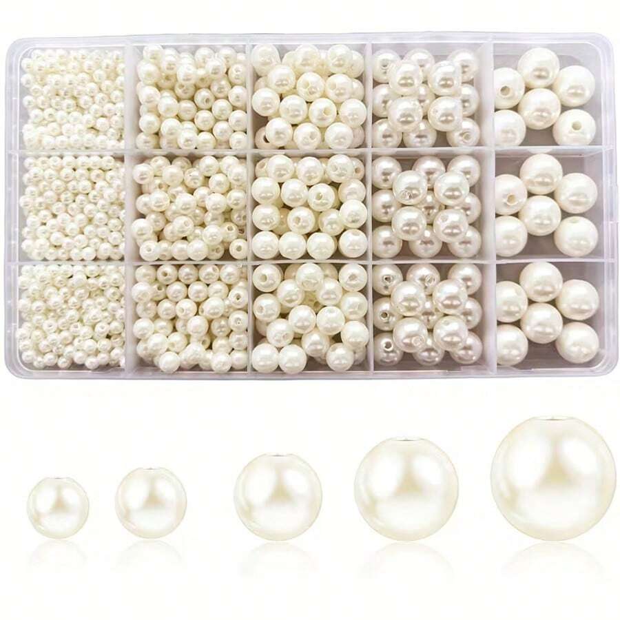 Mixed Color 15-Compartment Faux Pearl Acrylic Beads And Plastic Loose Beads Spacer Beads Jewelry Making Kit Box, DIY Beading Set, Suitable For Making Bracelets, Necklaces, Earrings, Bag Charms, Car Charms, Etc., Suitable For Beading, Jewelry Wire And Jewelry Repair And Beading Wire Tool Set, DIY Jewelry Making Tool Kit - Multicolor - View 1