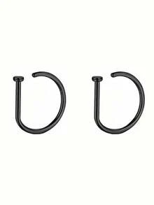 2pcs Minimalist 18K Gold Plated Stainless Steel D-Shaped Clip-On Fake Nose Ring, Hypoallergenic Non-Piercing Nose Hoop Jewelry, Suitable For Daily, Commute, Party, Music Festival, Nightclub Wear - D-shaped Non-piercing Nose Ring - View 9