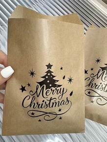 100/50/30/1pc Christmas Kraft Paper Gift Bags, Holiday Tree Pattern, Suitable For Christmas Gift Wrapping, Christmas Gifts And Christmas Storage, Perfect Christmas Packaging Supplies - One Size Fits All - View 9