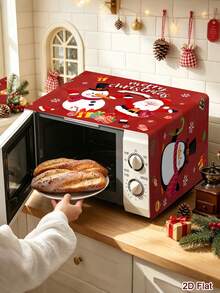 1pc Red Christmas Microwave Cover, Gingerbread Man & Penguin Pattern Toaster Dust Cover, 2D Flat Polyester Oven Dust Cover, Christmas Kitchen Decor - Multicolor - View 3