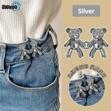 1 pieza Hebilla de ajuste de cintura con diseño de oso, alfiler ajustador de cintura para jeans de mezclilla, botón mágico, hebilla fija para ajuste de cintura y reducción de talla de cintura - 1 par Oso - Ver 12
