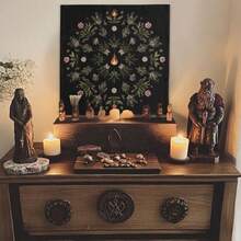1pc 1pc Black Mandala Botanical Witch Tarot Cloth Floral Crystal Flame Print Square Altar Mat Soft Fabric Tarot Spread Table Tapestry Mystic Spiritual Ritual Bedroom Decor Gift - Black - View 9