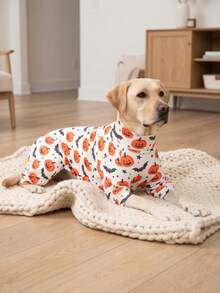 1pc Halloween Dog Anti-Shedding Pajamas, Warm High-Elastic Full Coverage Pet , Anti-Licking Anti-Insect Protection Jumpsuit, Suitable For Small Medium Large Dogs, Halloween All-Over Print Dog Clothes, Cute Pumpkin And Bat Pattern - Multicolor - View 6