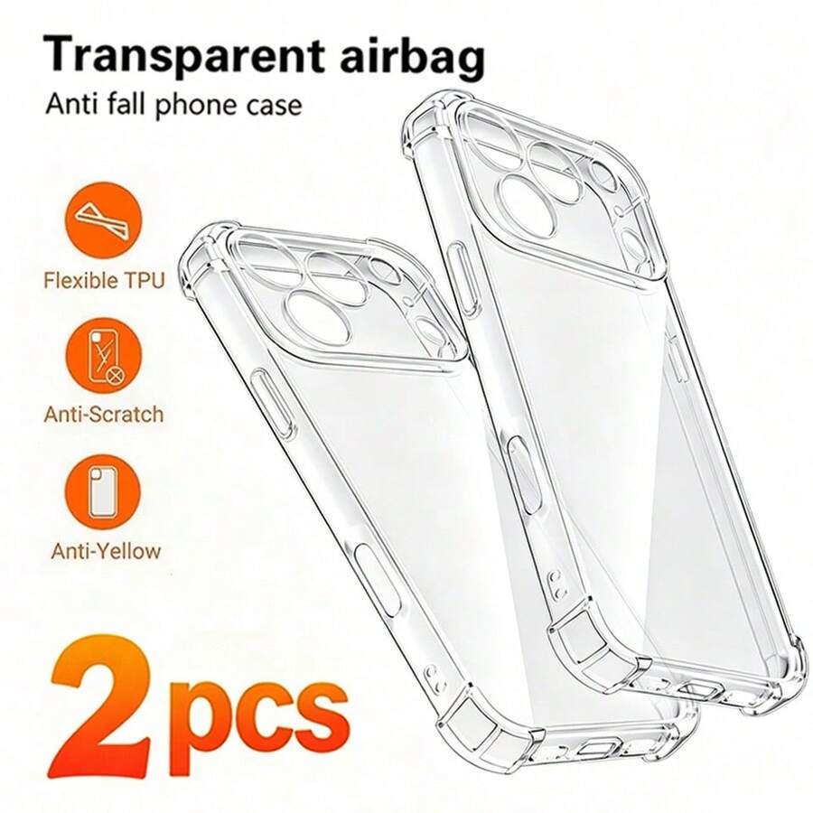 2PCS Shockproof Air Bag Phone Case For Compatible With IPhone 18 Pro/18 Pro Max/18/17/16/15/14 Transparent Soft Protector Cover